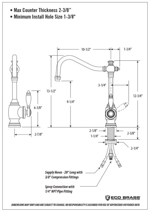 Waterstone Annapolis Traditional Kitchen Faucet 4200   4200 Waterstone Kitchen Faucet Spec 500x708 