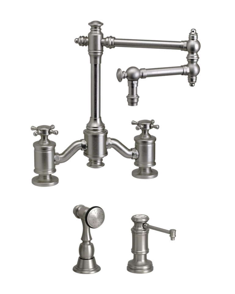 Waterstone Towson Bridge Faucet w/ 12" Articulated Spout Cross