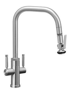 Waterstone Two Handle Fulton Industrial PLP Pulldown Faucet - Angled Spout - Lever Sprayer
